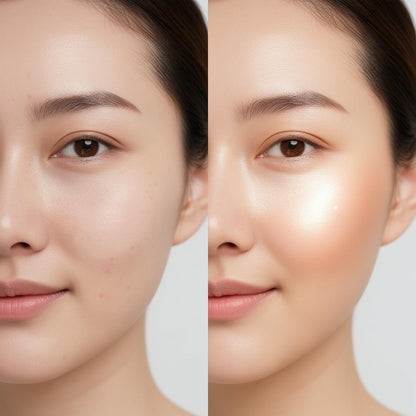Before and after results from BIODASH LED light therapy skincare device