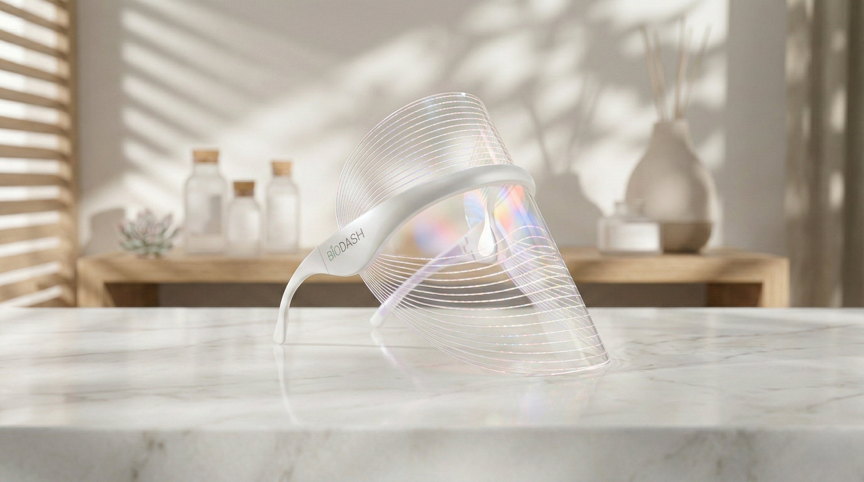 LED light therapy facial mask used for skin rejuvenation and anti-aging treatment