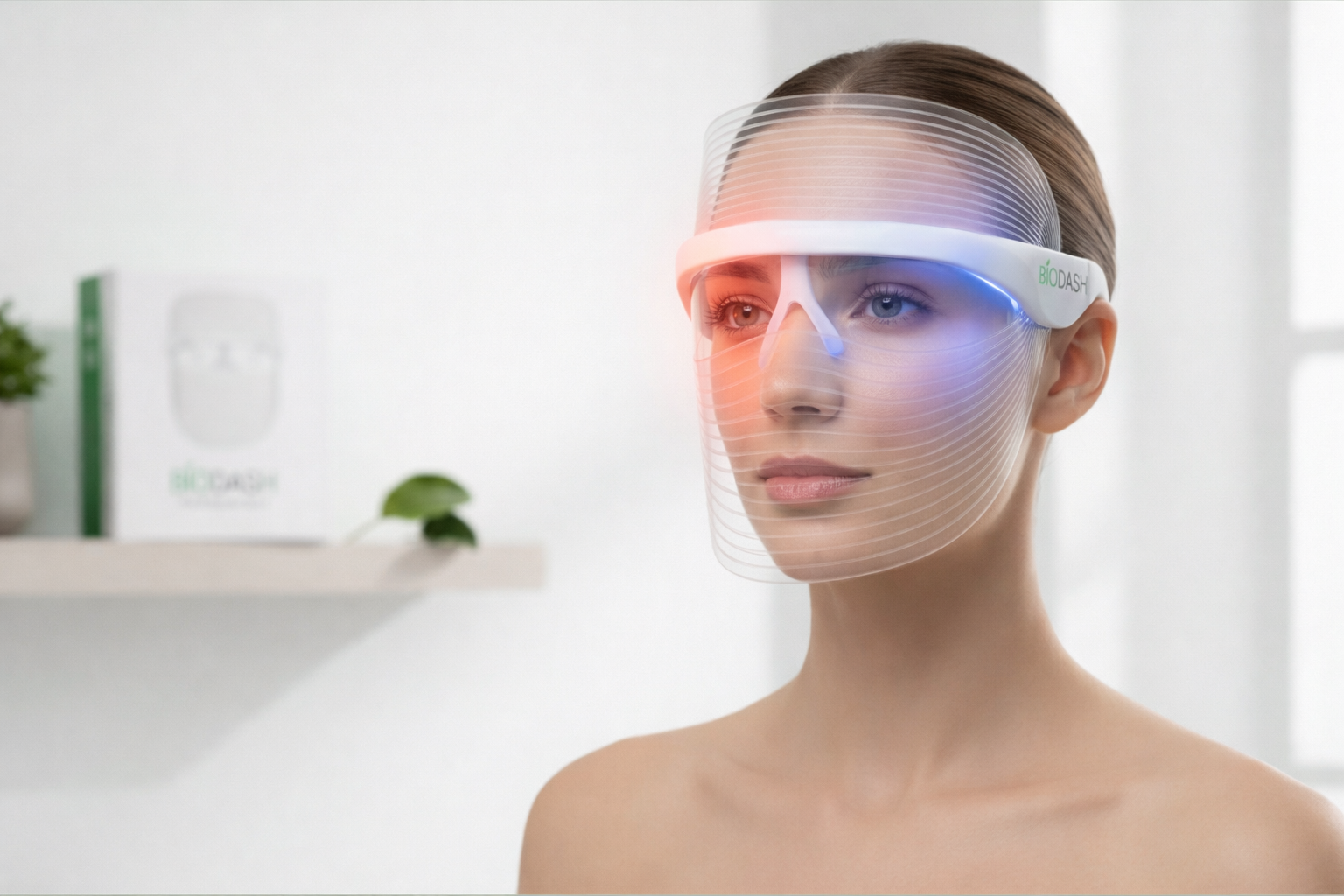 BIODASH LED facial mask with red and blue light therapy for at-home skincare treatment